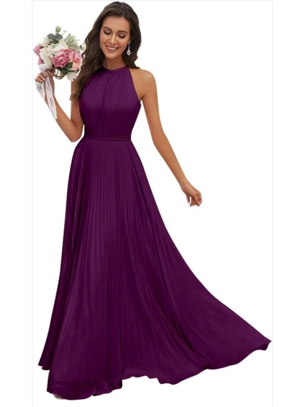Halter Maxi Evening Gown in Deep Plum